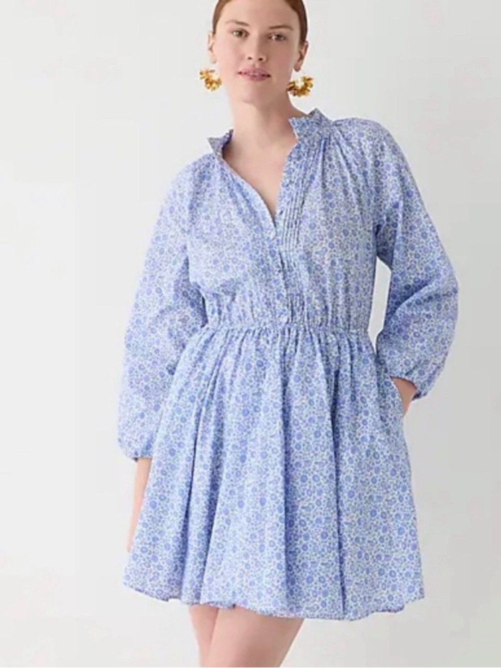 J. Crew Blue Floral Liberty Fabric Long Sleeve Dress Medium